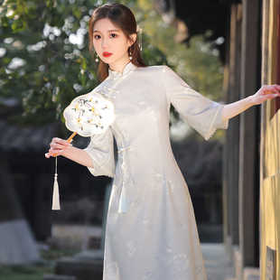 年轻款少女复古旗袍，2024新中式改良版中倒双袖日常可穿小个子长裙