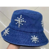 高端秋冬手工珍珠花朵，牛仔蓝色渔夫帽水桶，帽盆帽女士显脸小檐帽子