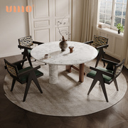 ulllo法式复古创意餐桌大平层，别墅圆形大理石餐桌设计师吃饭桌子