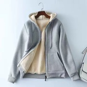加绒加厚羊羔绒连帽外套秋冬宽松休闲保暖运动服开衫连帽卫衣女