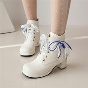 洋气女童高跟鞋2023春秋马丁靴，冬季加绒白色，儿童女孩短靴子
