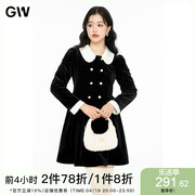 GW大码女装法式小香风丝绒甜美公主黑色连衣裙2024春冬微胖mm