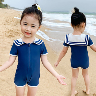 儿童泳衣女童连体海军风时尚小童宝宝游泳衣中大童学生沙滩泳装