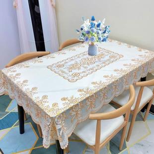 PVC塑料烫金长方形桌布欧式印花防水防油免洗隔热餐桌垫茶几台布