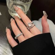 两件套月光石戒指女镶钻开口戒小众设计素圈食指戒法式自律指环