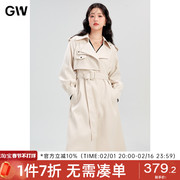 GW大码女装长款英伦风气质风衣2024秋季微胖mm显瘦米色外套女