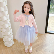 女童春款针织套装2024儿童韩版洋气时髦女宝宝春装纱裙两件套