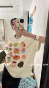 YUUUUP春甜甜圈蛋糕3D数码直喷印花高品质长款T恤短袖上衣
