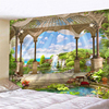 品欧式度假风景窗户超大背景布墙壁装饰挂毯床头卧室植物壁画挂新