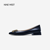 Nine West/玖熙2024年春季低跟单鞋女方头双9字扣漆皮通勤鞋