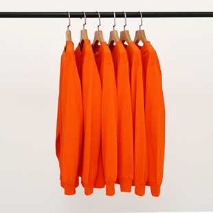 橙色橘色纯色纯棉重磅不透长袖圆领T恤女男全棉厚实白T大码BF风