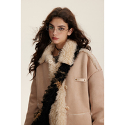 冬季美式复古高级感皮毛一体麂皮，绒羊羔毛外套(毛，外套)女棉衣冬美德拉穿搭