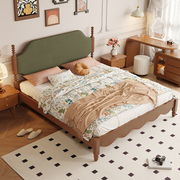 法式复古床现代简约主卧室，大床婴儿绒料中古风实木软包双人床婚床