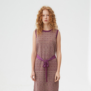 原创设计LOU DE NANNAN春夏圆领紫色几何提花针织连衣裙