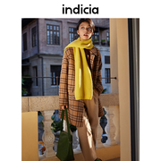 indicia格子双面羊毛大衣，卡其色格纹毛呢外套，女秋冬时尚标记女装