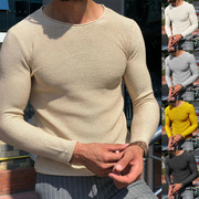 2023秋季男士休闲圆领毛衣纯色修身长袖针织套头衫Men's knitwear