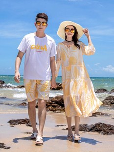 高端雪纺连衣裙情侣装沙滩长裙海边三亚泰国旅游度蜜月拍照套装男