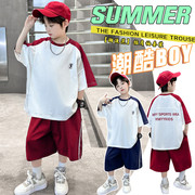 男童夏装套装2024潮，帅气时髦童装洋气儿童，短袖男孩运动服夏季