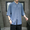 亚麻短袖t恤男薄款衬衫中国风男装夏季中式唐装大码半袖棉麻衣服