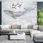 北欧几何鲸鱼墙布8d立体抽象电视，背景墙壁纸客厅沙发壁画卧室壁布