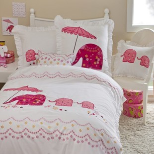 卡通刺绣纯棉被套四q件套儿童床上用品公主全棉被罩床单三件