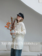 needshop12022秋冬米白色，刺绣花朵慵懒风宽松套头，中长款毛衣