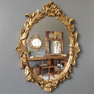 欧式浴室镜卫浴镜古铜色镜子椭圆，卫生间镜装饰镜化妆镜玄关镜