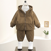 男童加绒套装秋冬装2023儿童洋气加厚两件套宝宝冬季休闲棉服