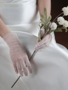 wg059新娘婚纱手套，简约白色短款闪钻婚纱礼服，晚宴派对结婚薄