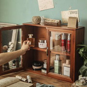 收纳柜桌面品复古化妆盒物木质玻璃，日式护肤展示防尘杯子置架子储