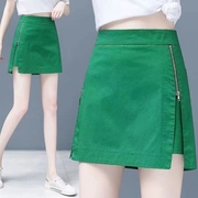 短裤女薄款2024夏季绿色高腰假两件大码a字包臀短裙半身裙裤