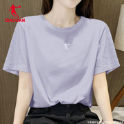 乔丹短袖女t恤正肩，紫色夏季圆领，宽松上衣女士半袖跑步体恤运动服