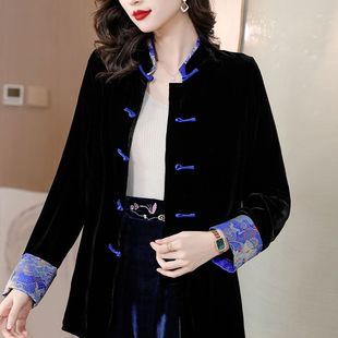 冬季中长款黑色唐装棉袄，女中国风新中式盘扣，复古棉衣棉服外套