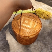 广西竹编工艺品编织茶叶篮收纳包装篮带盖竹篮鸡蛋篮复古仿古竹篮