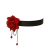 红色花朵配饰丝绒颈链项圈脖子饰品颈带气质女情趣锁骨玫瑰花项链