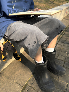 Aurocean 水洗做旧短裤 NewVintage复古磨损重磅全棉灰色卫裤