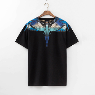 Marcelo Burlon20ss欧美潮牌渐变冰蓝MB翅膀短袖t恤男女情侣半袖t