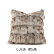 现代轻奢样板房抱枕沙发客厅棕咖色狐狸毛羽绒靠垫套定制床头软包