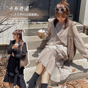 2022微胖大码韩版常规OL气质连衣裙秋宽松遮肉荷叶边女裙