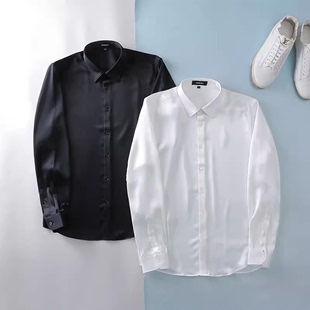 男士春季绅士衬衫商务休闲纯色通勤衬衫高级质感修身长袖衬衣