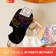 韩国外贸货精美彩色绘画透气短袜子学生，袜子女潮网红款纯棉船袜