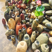 长筒花瓶天然石头花盆，自然创意空间，配饰花插鹅卵石盆1556