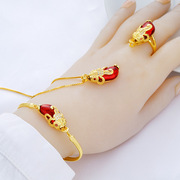镀真金3D硬金貔貅三件套 黄越南沙金手链项链戒指套装 欧币金