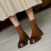 短筒靴子女2023年显瘦马丁靴英伦风厚底粗跟中跟短靴春秋单靴