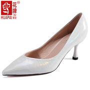 上海花牌女鞋高跟鞋牛皮细跟职业女羊皮垫真皮特大特小码21521-1