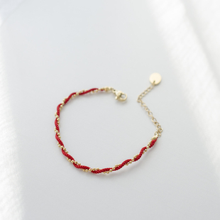 手工编织法式简约红绳金色，手绳本命年钛钢红色，手链本命年转运红绳
