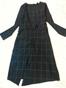 设计黑色格子女春秋装新长袖OL打底衫气质时尚修身中长款连衣裙子