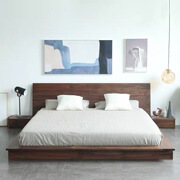 黑胡桃木简约现代实木床1.5米1.8米双人床北欧榻榻米床日式落地床