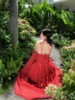 绝美红色吊带大裙摆连衣裙夏季修身显瘦露背垂坠感长裙海边度假裙