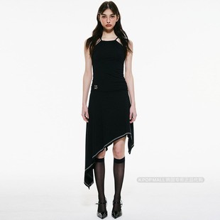 韩国badee2023新夏款淑女装ins风格，黑色低腰吊带连衣裙